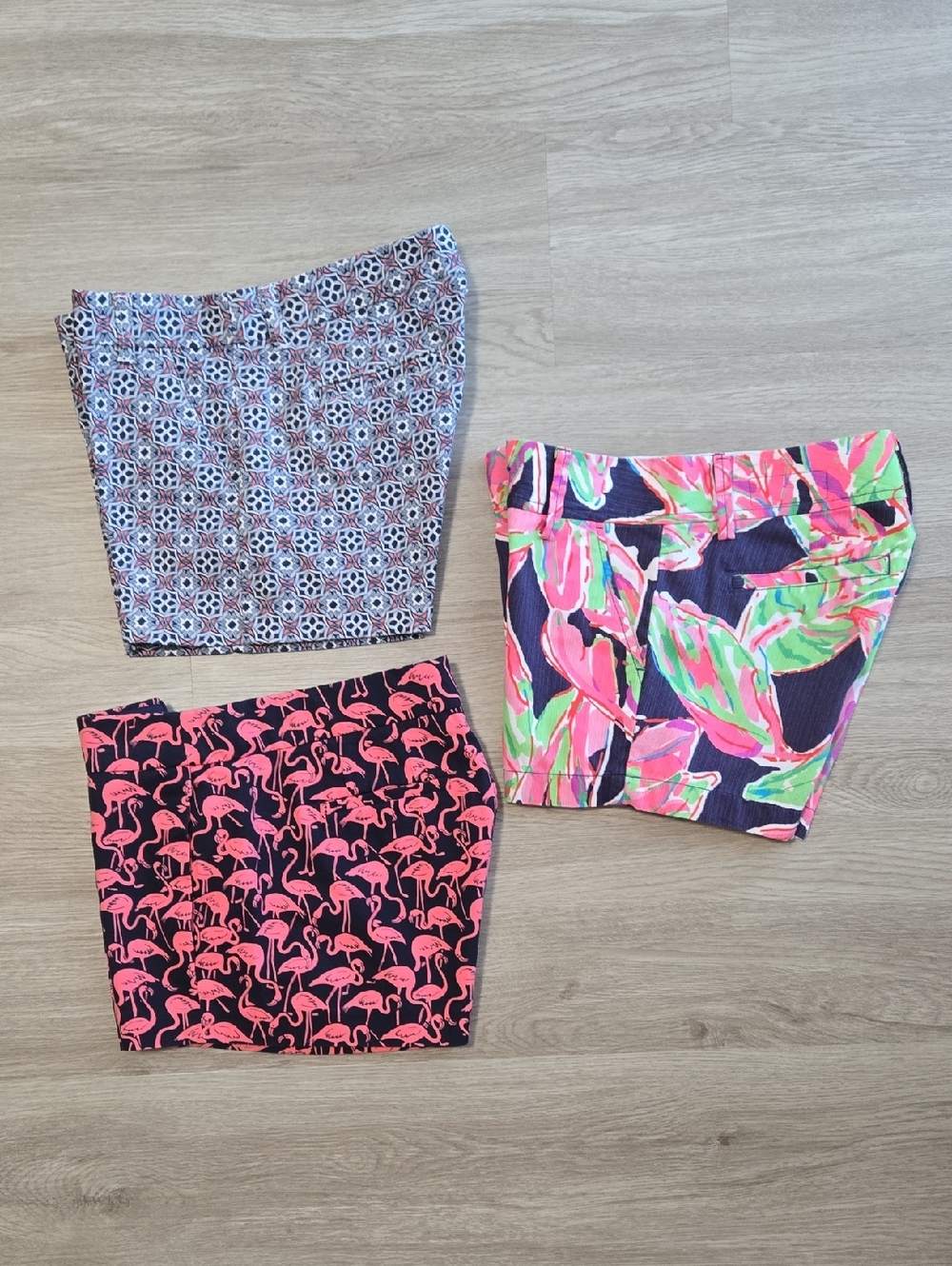 Lilly Pulitzer, J. Crew Colorful Floral & Flamingo Shorts Trio, Size 00, 000